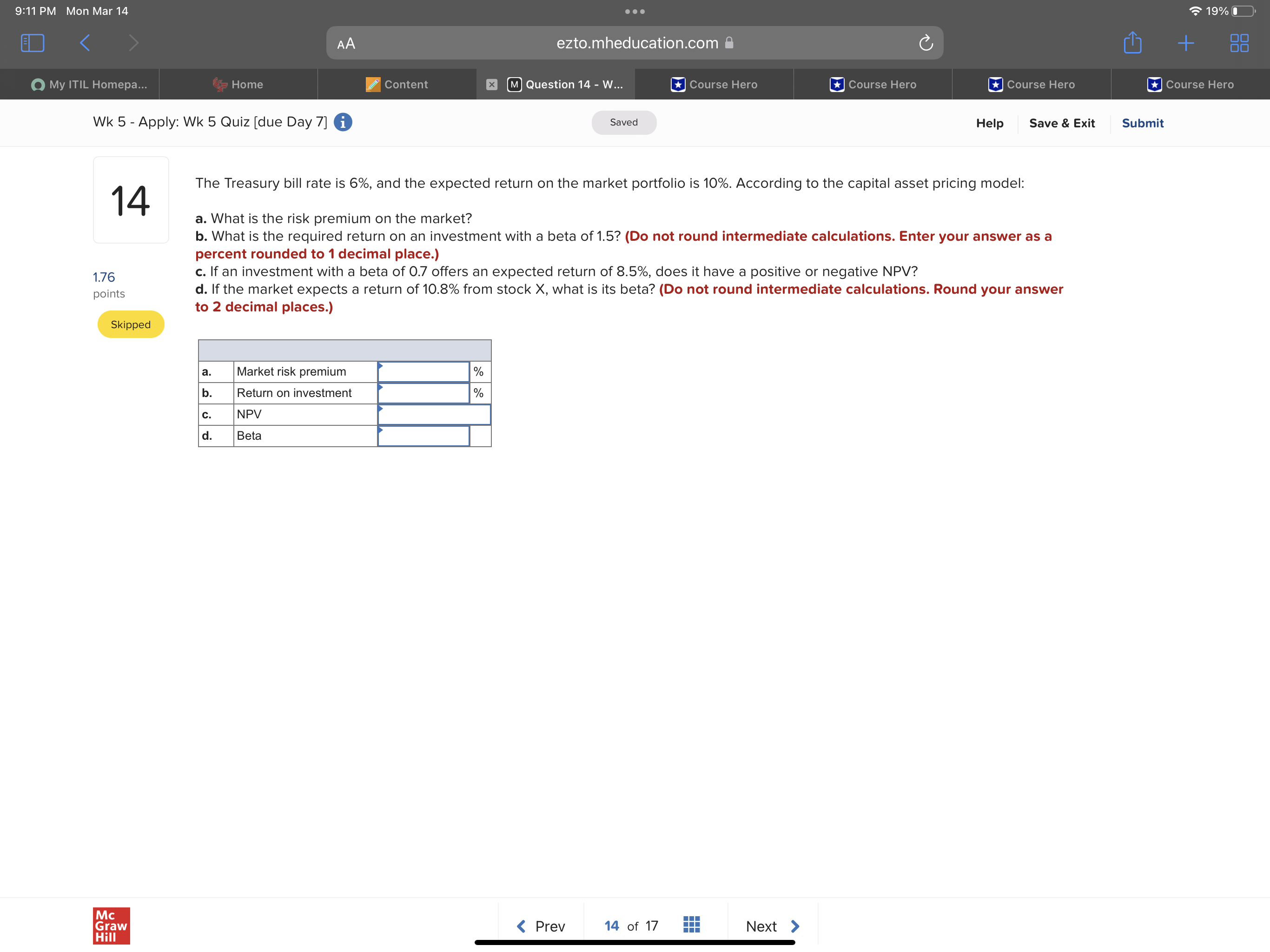 9:11 PM Mon Mar 14 ezto.mheducation.com ' Wk 5 -