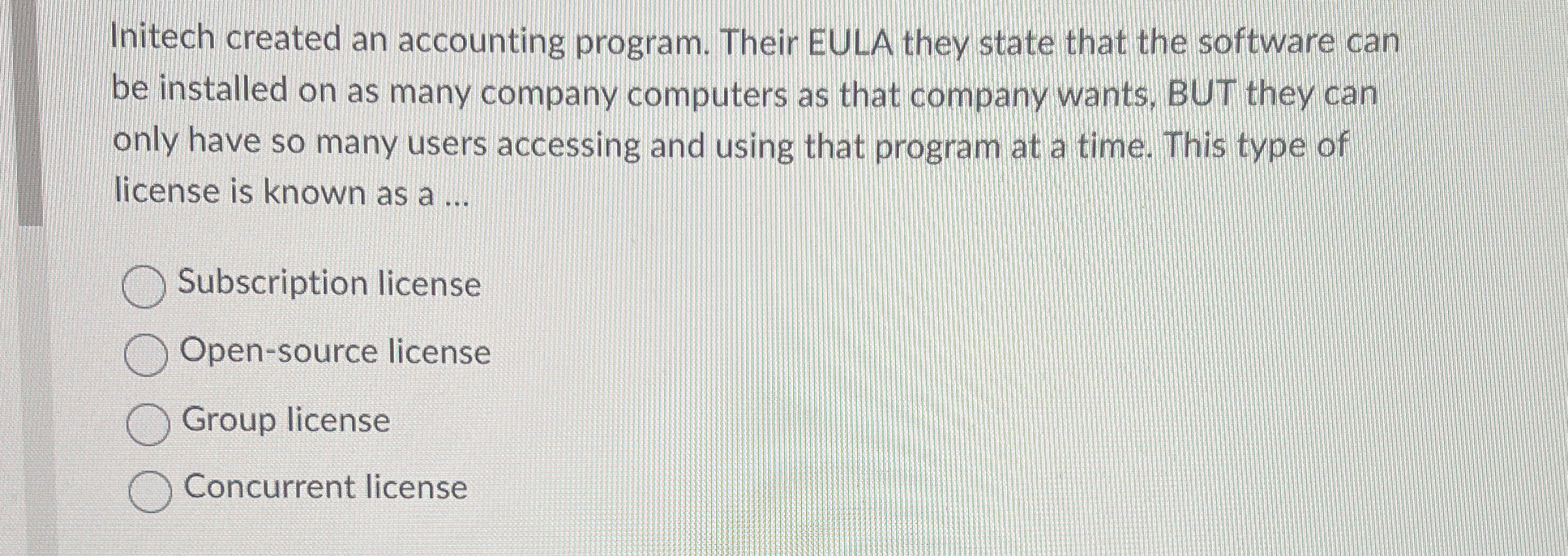 Initech created an accounting program. Their EULA