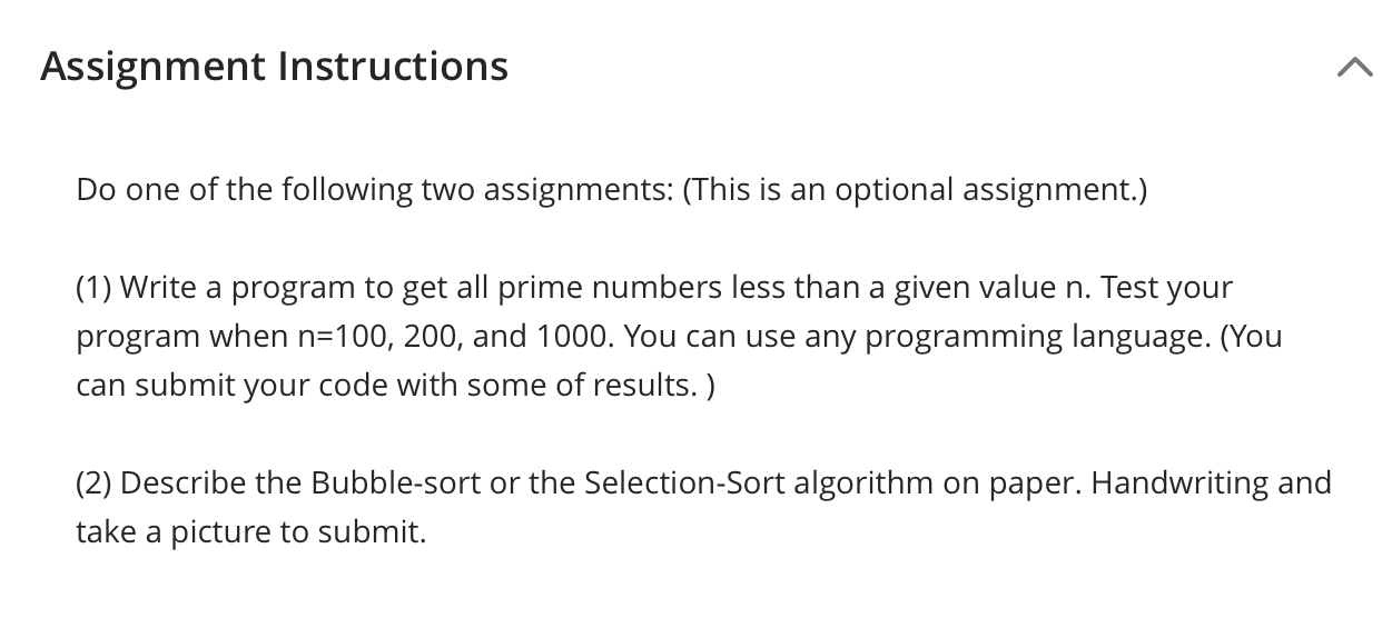 Assignment Instructions Do one of the following