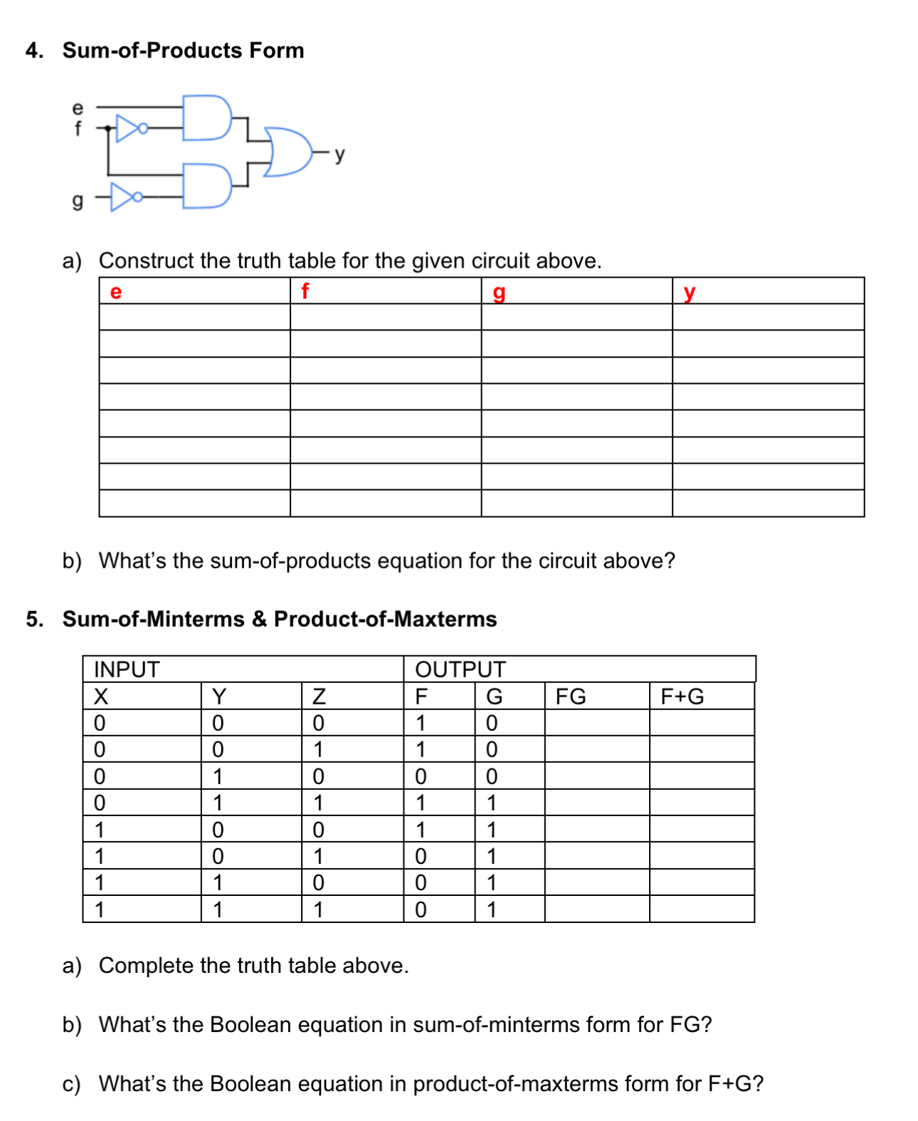 Sum - of - Products Form a ) Construct the truth