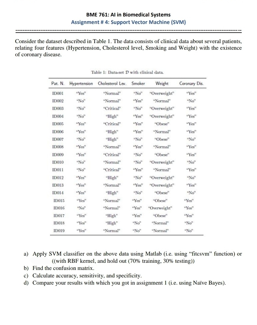 BME 7 6 1 : Al in Biomedical Systems Assignment #