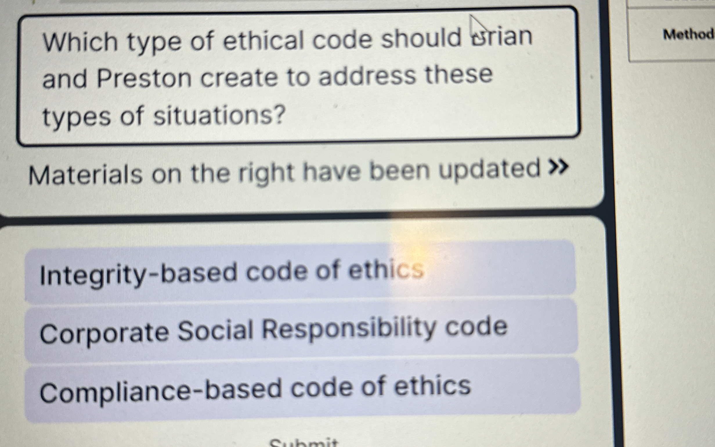 Which type of ethical code should strian and