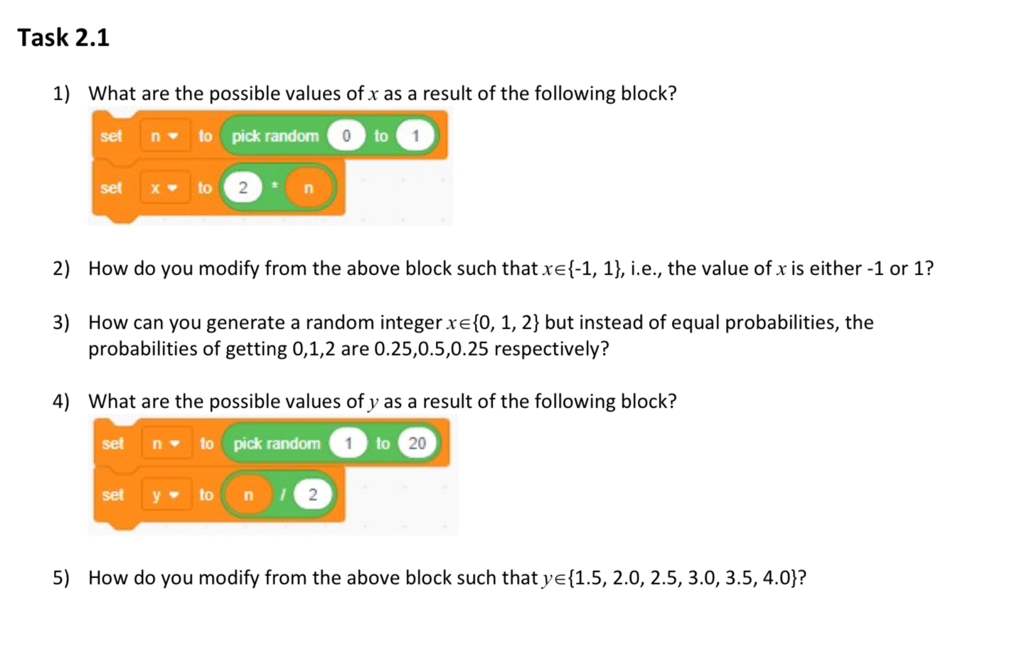 Task 2 . 1 What are the possible values of x as a
