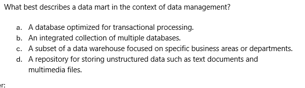 What best describes a data mart in the context of