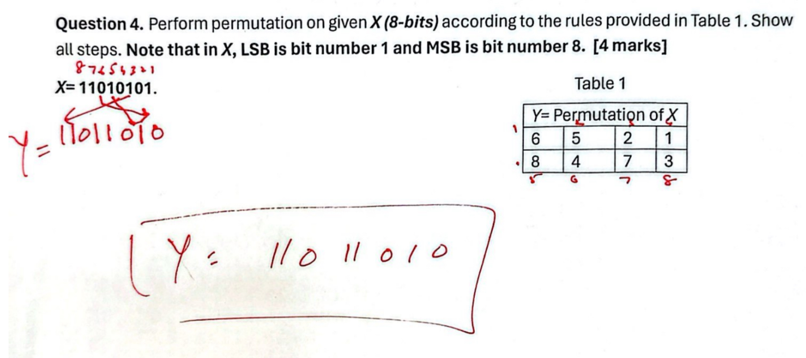 Question 4 . Perform permutation on given x ( 8 -
