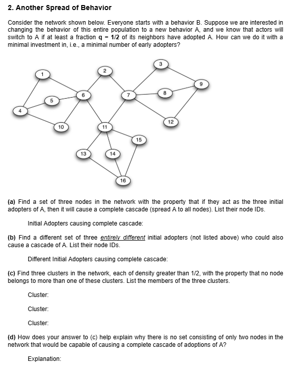 Another Spread of Behavior Consider the network