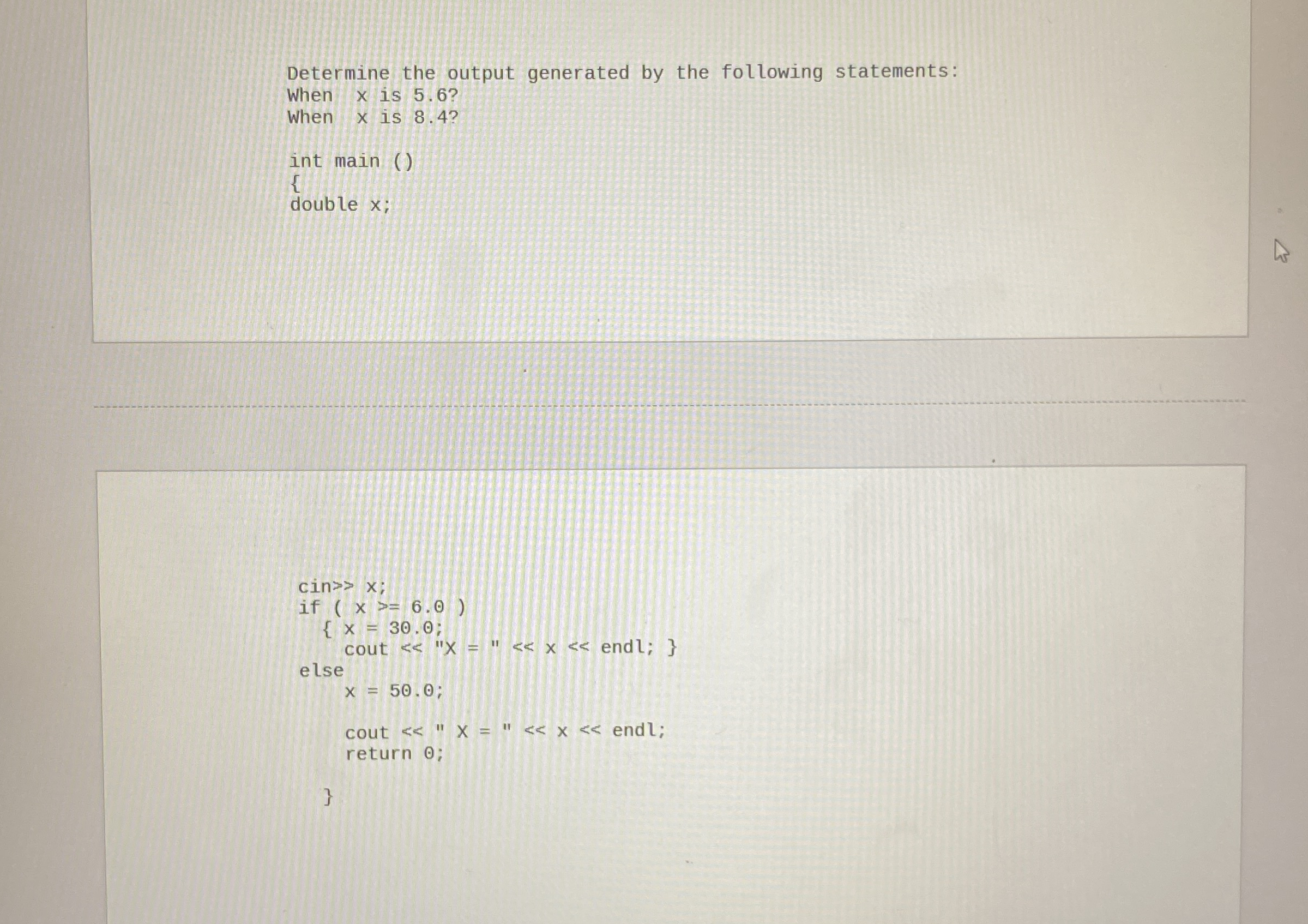 Determine the output generated by the following