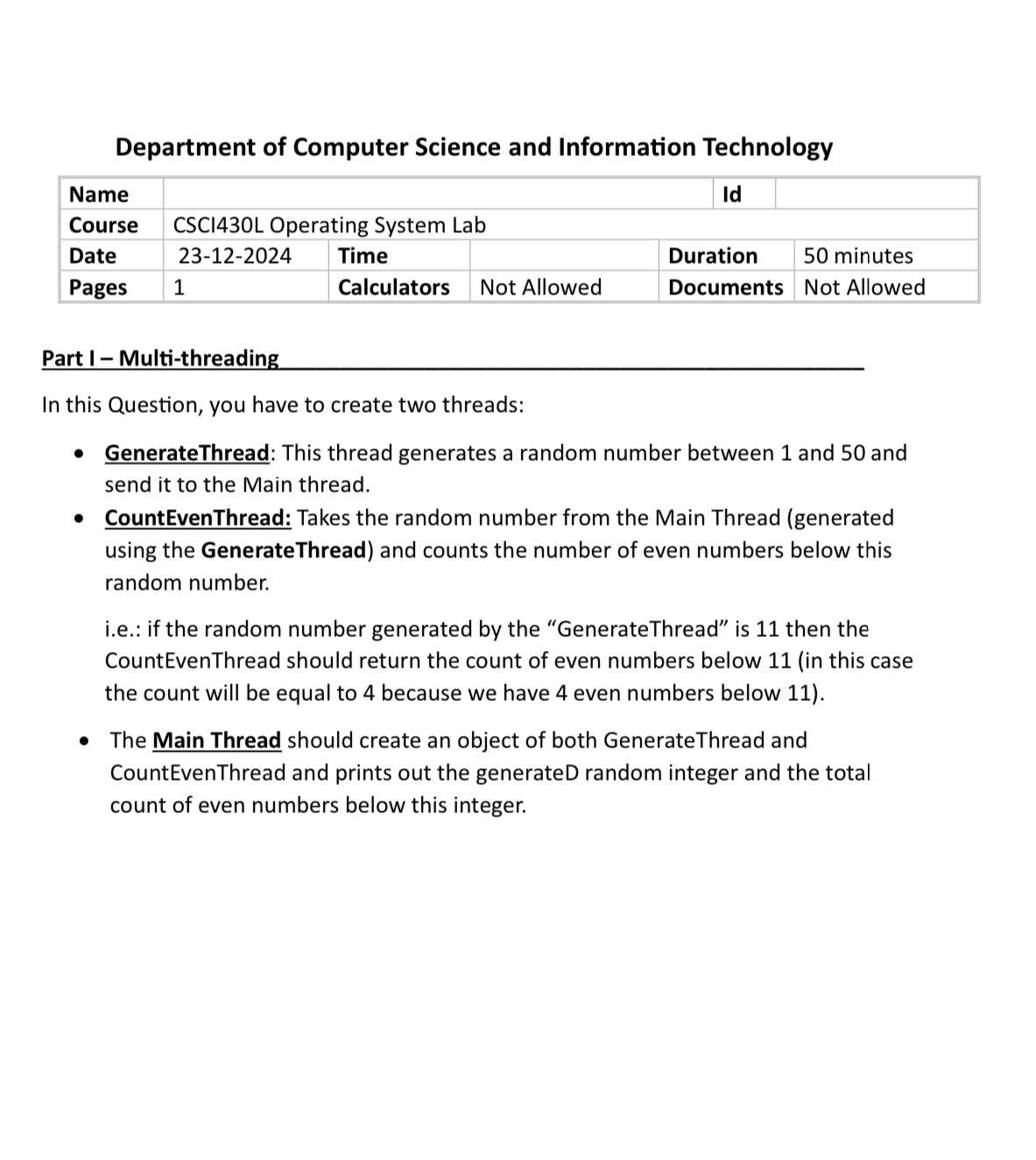 Department of Computer Science and Information