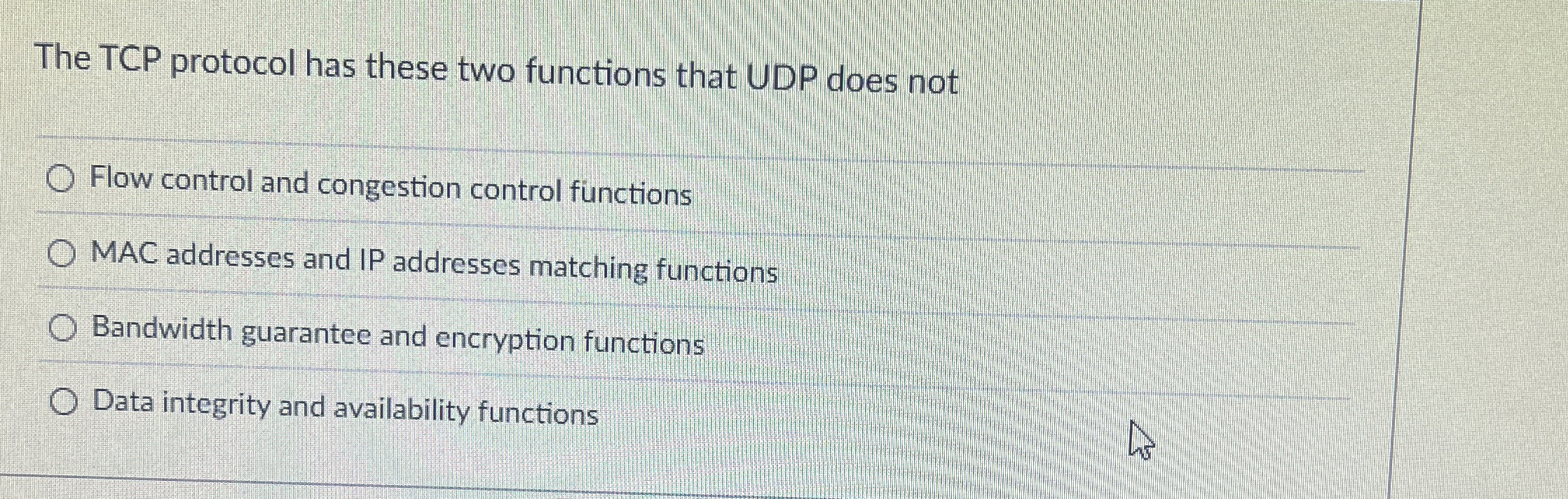 The TCP protocol has these two functions that UDP