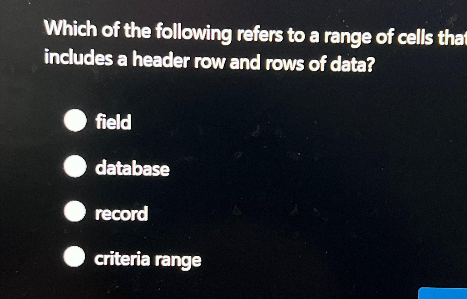 Which of the following refers to a range of cells
