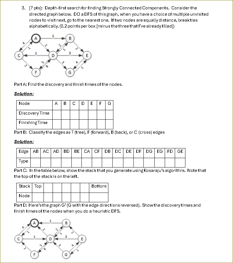 3 . [ 7 pts ] : Depth - first search for finding