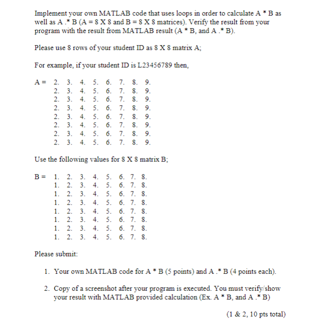 Implement your own MATLAB code that uses loops in