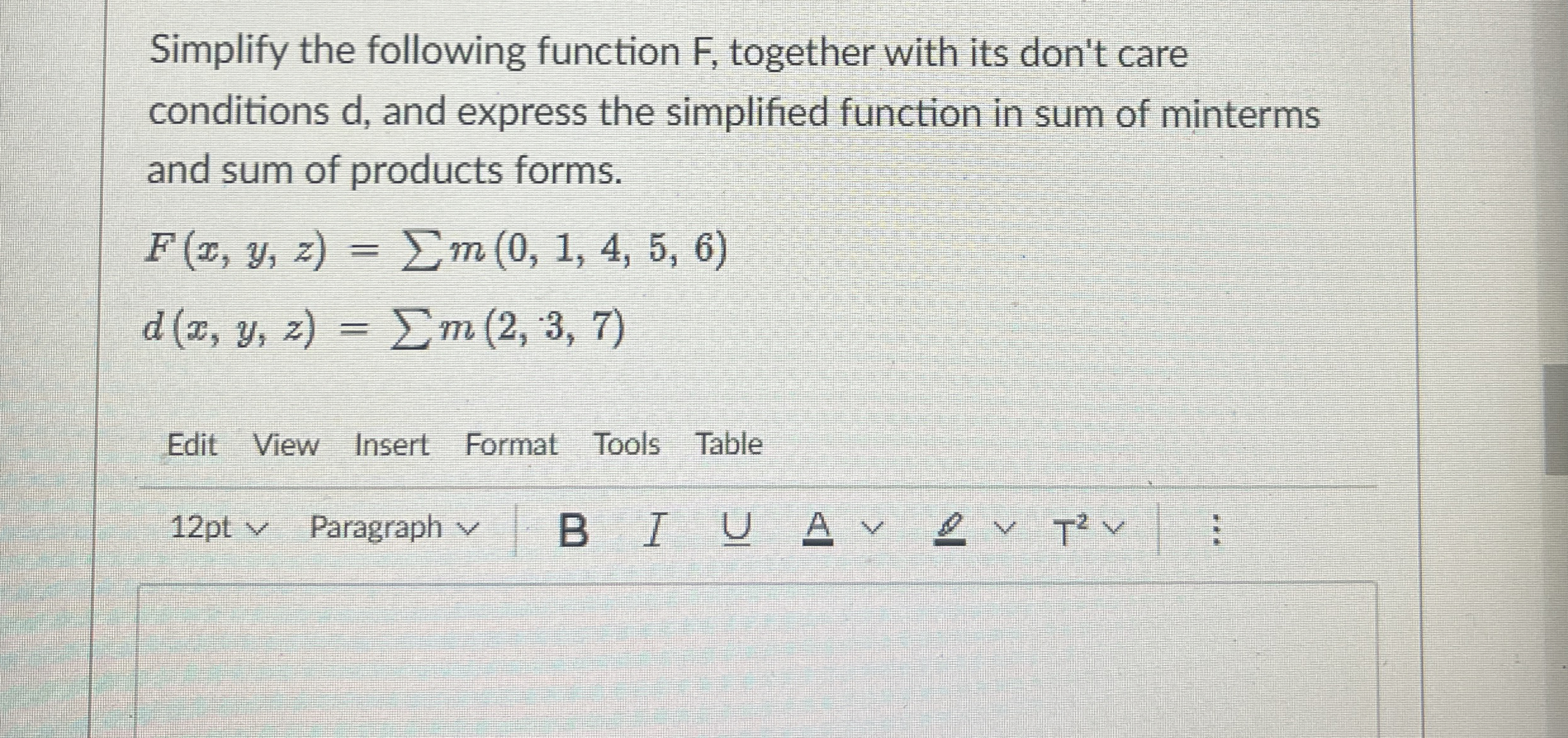 Simplify the following function F , together with