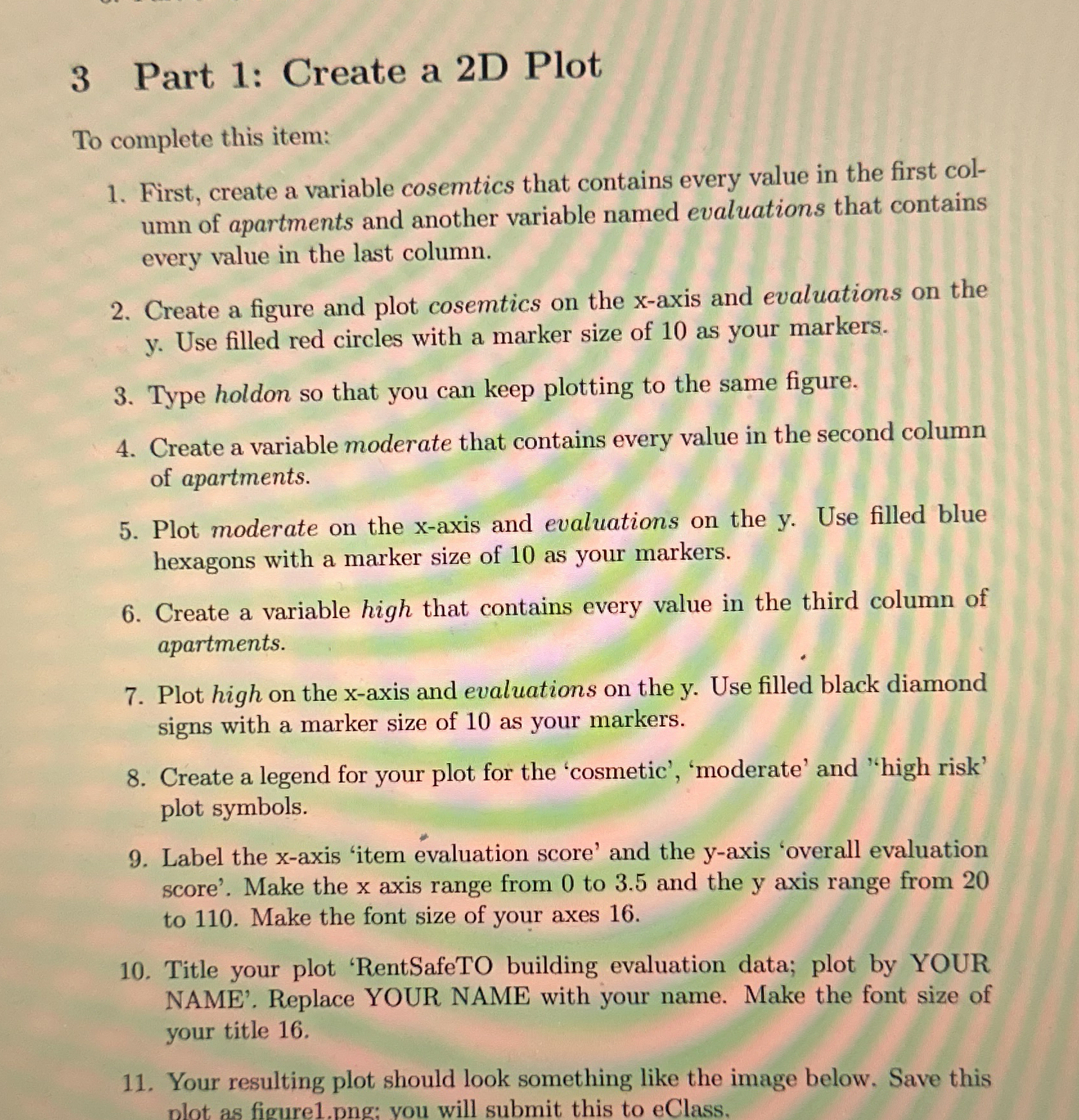 Mathlab assignment Part 1 : Create a 2 D Plot To