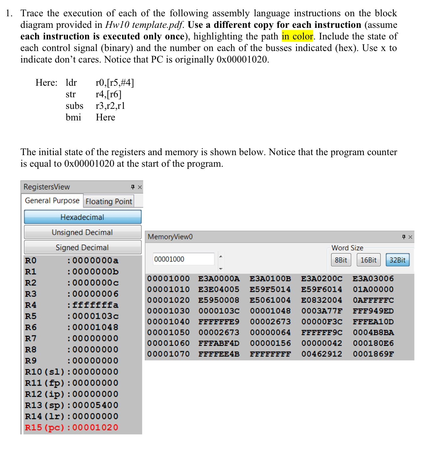 1 . Trace the execution of each of the following