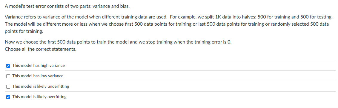 A model's test error consists of two parts: