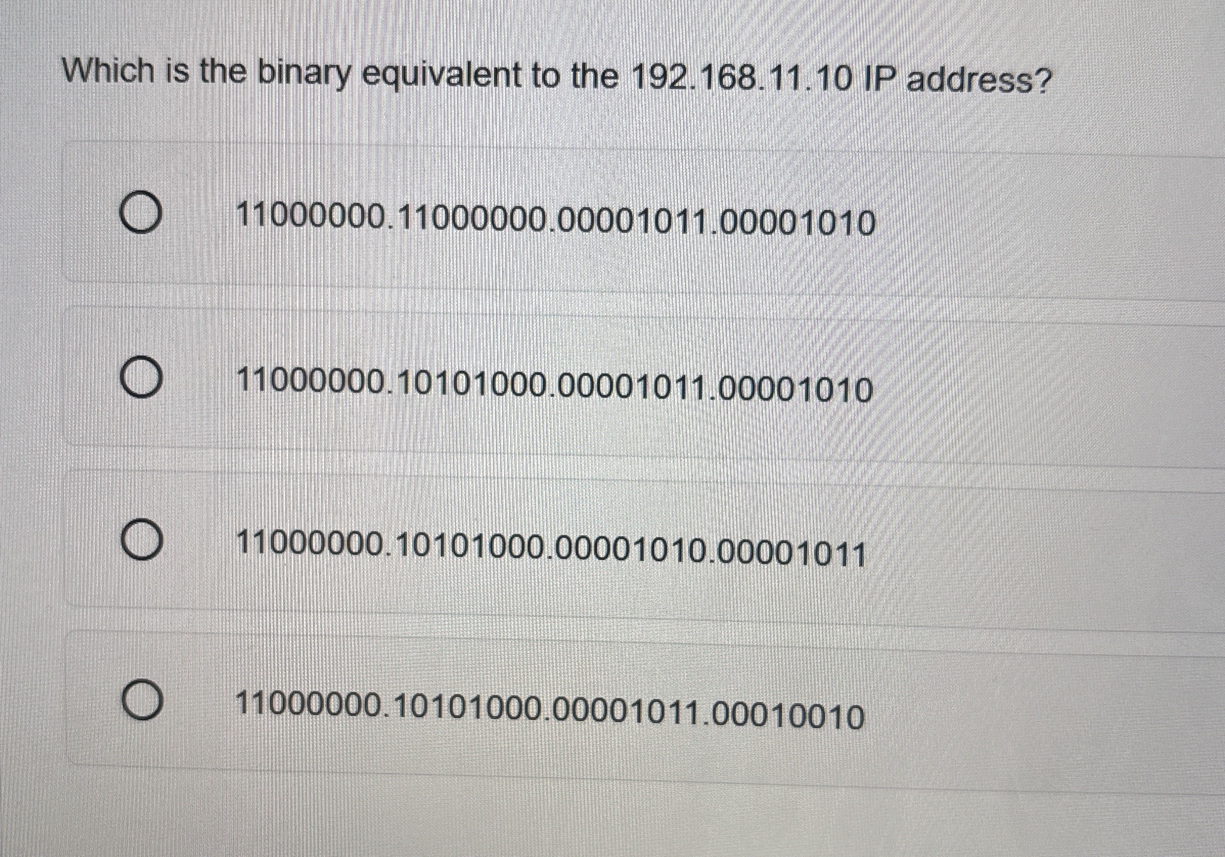 Which is the binary equivalent to the 1 9 2 . 1 6