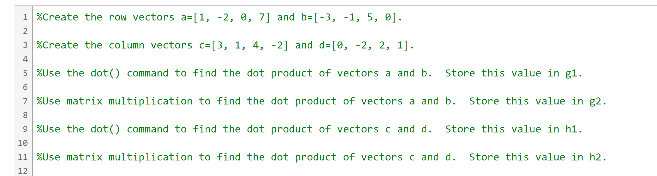 MATLABS: DOT PRODUCT write the code in MATLABS