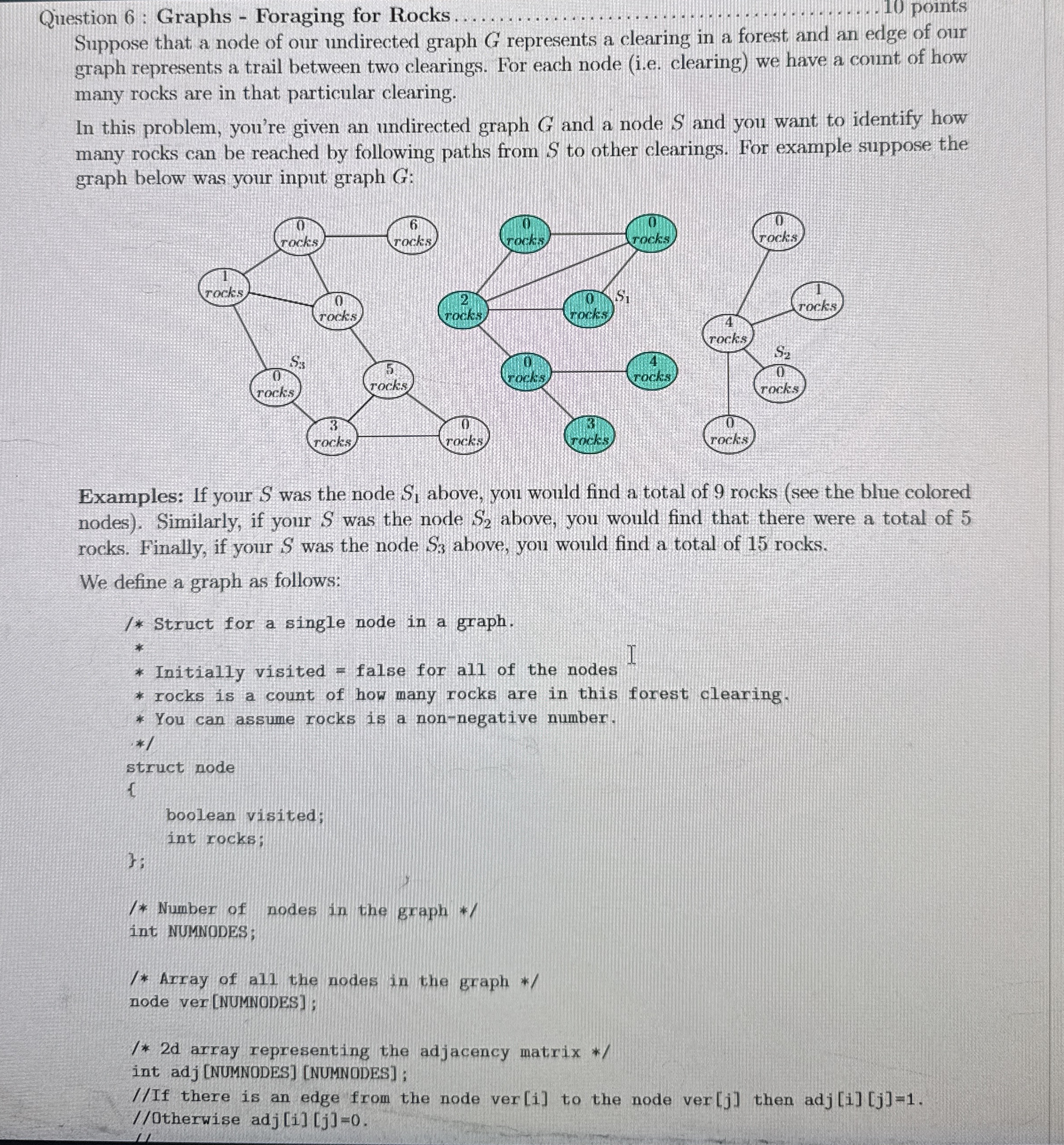Question 6 : Graphs - Foraging for Rocks . . . .