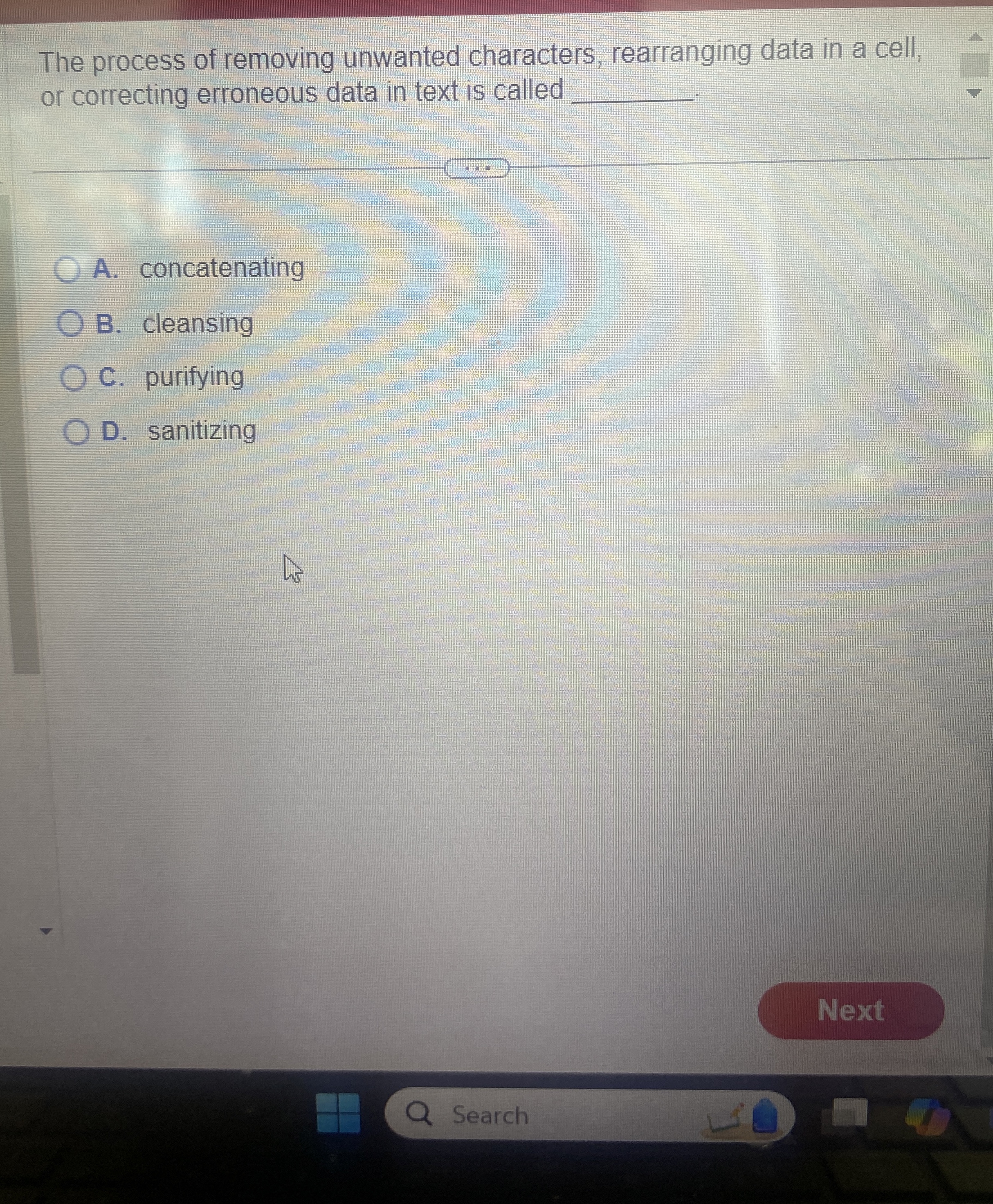 The process of removing unwanted characters,