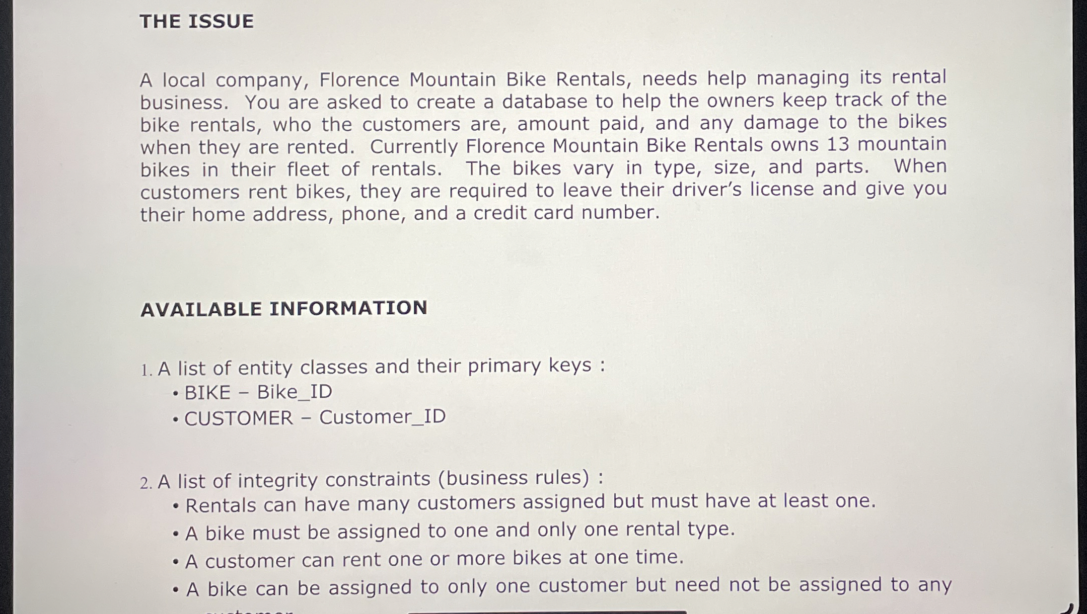 THE ISSUE A local company, Florence Mountain Bike