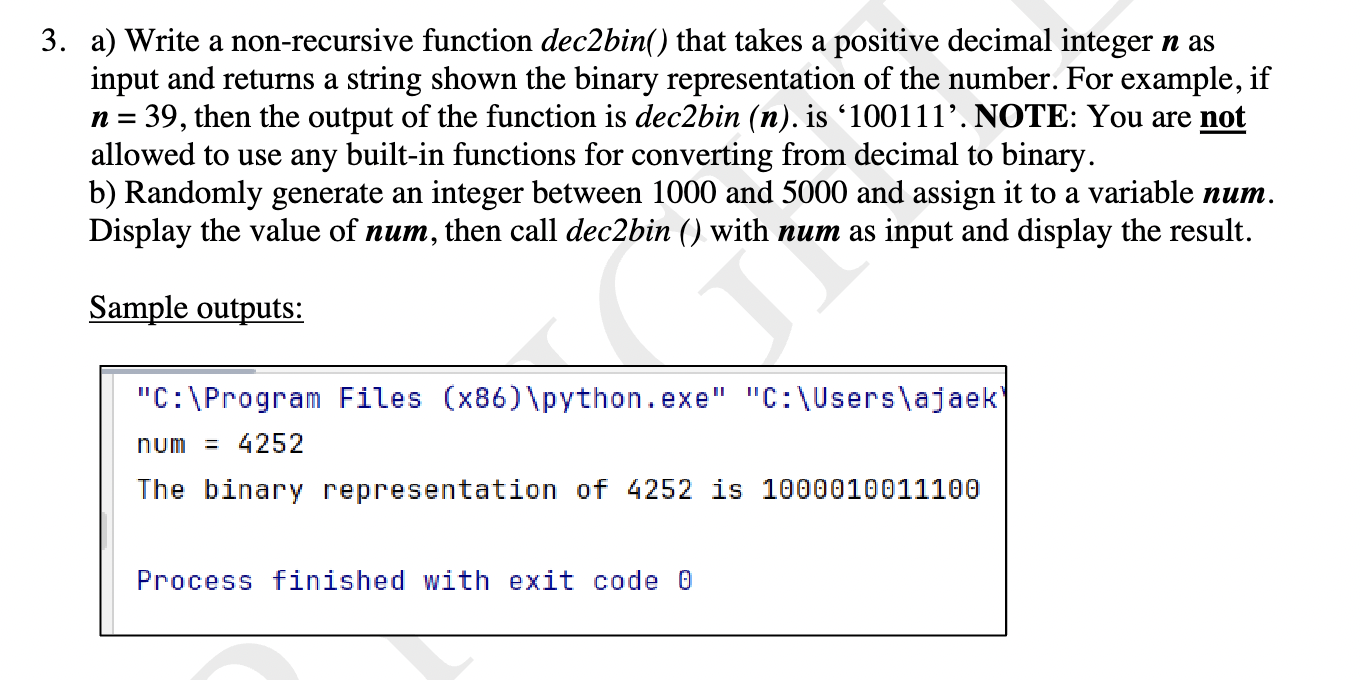 3 . a ) Write a non - recursive function \ ( \