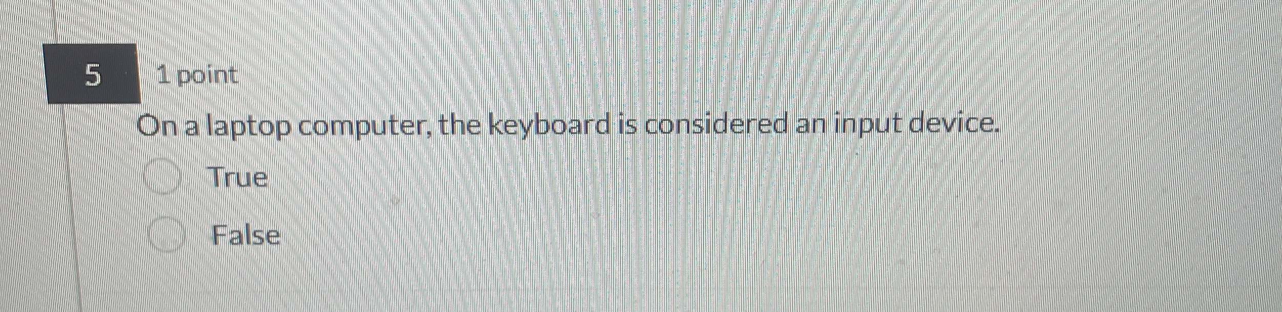 5 1 point On a laptop computer, the keyboard is