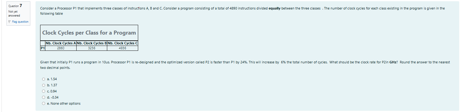 following table Clock Cycles per Class for a