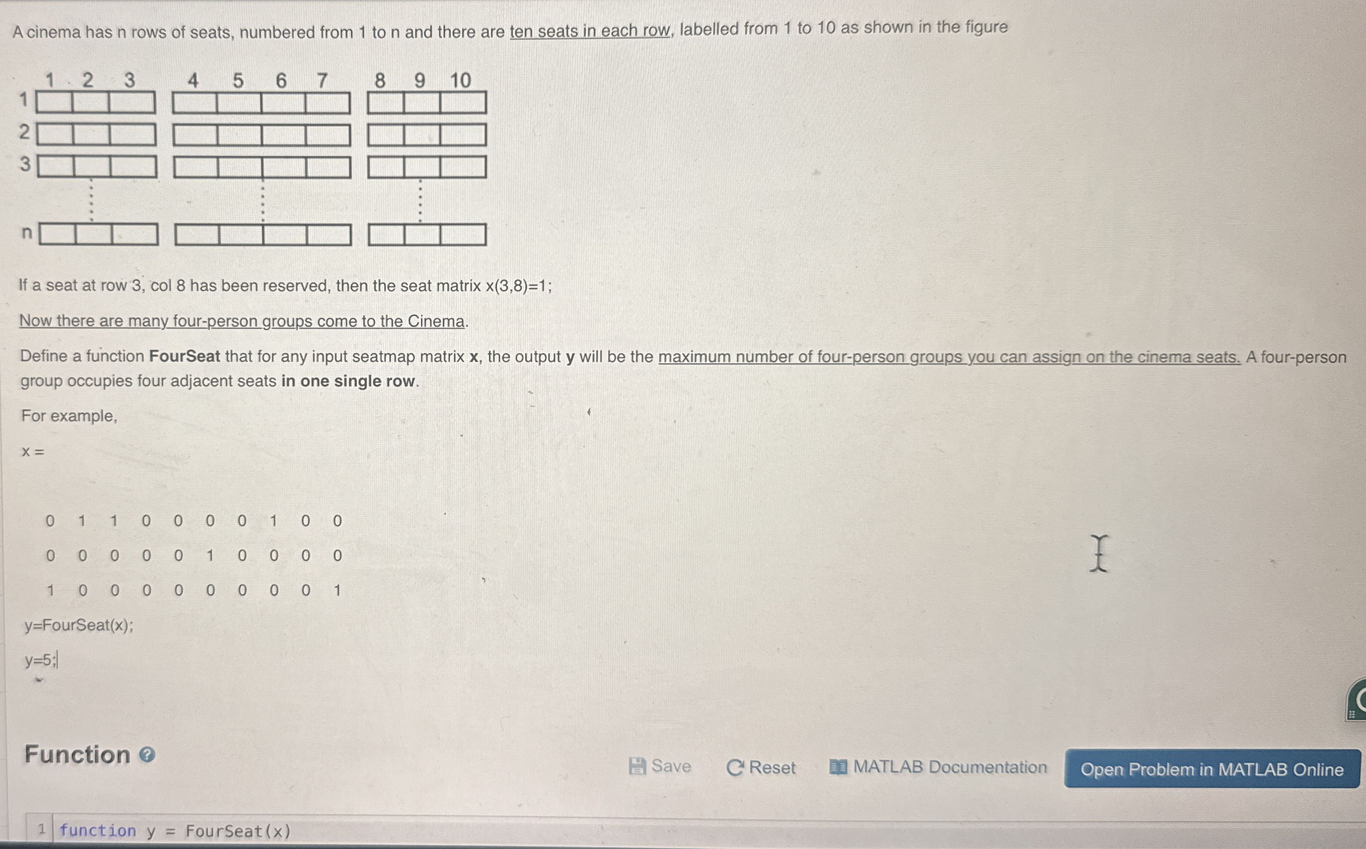 A cinema has n rows of seats, numbered from 1 to