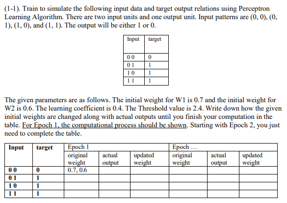( 1 - 1 ) . Train to simulate the following input