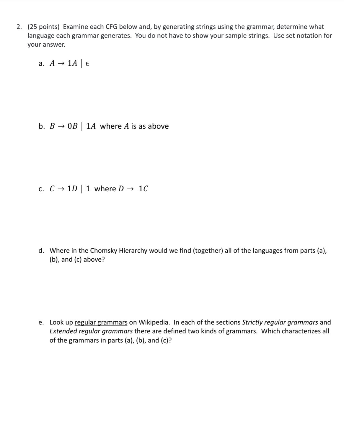 How to solve ( 2 5 points ) Examine each CFG