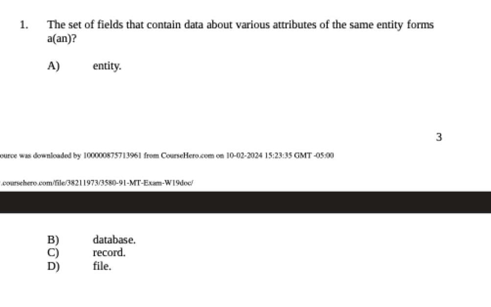 The set of fields that contain data about various