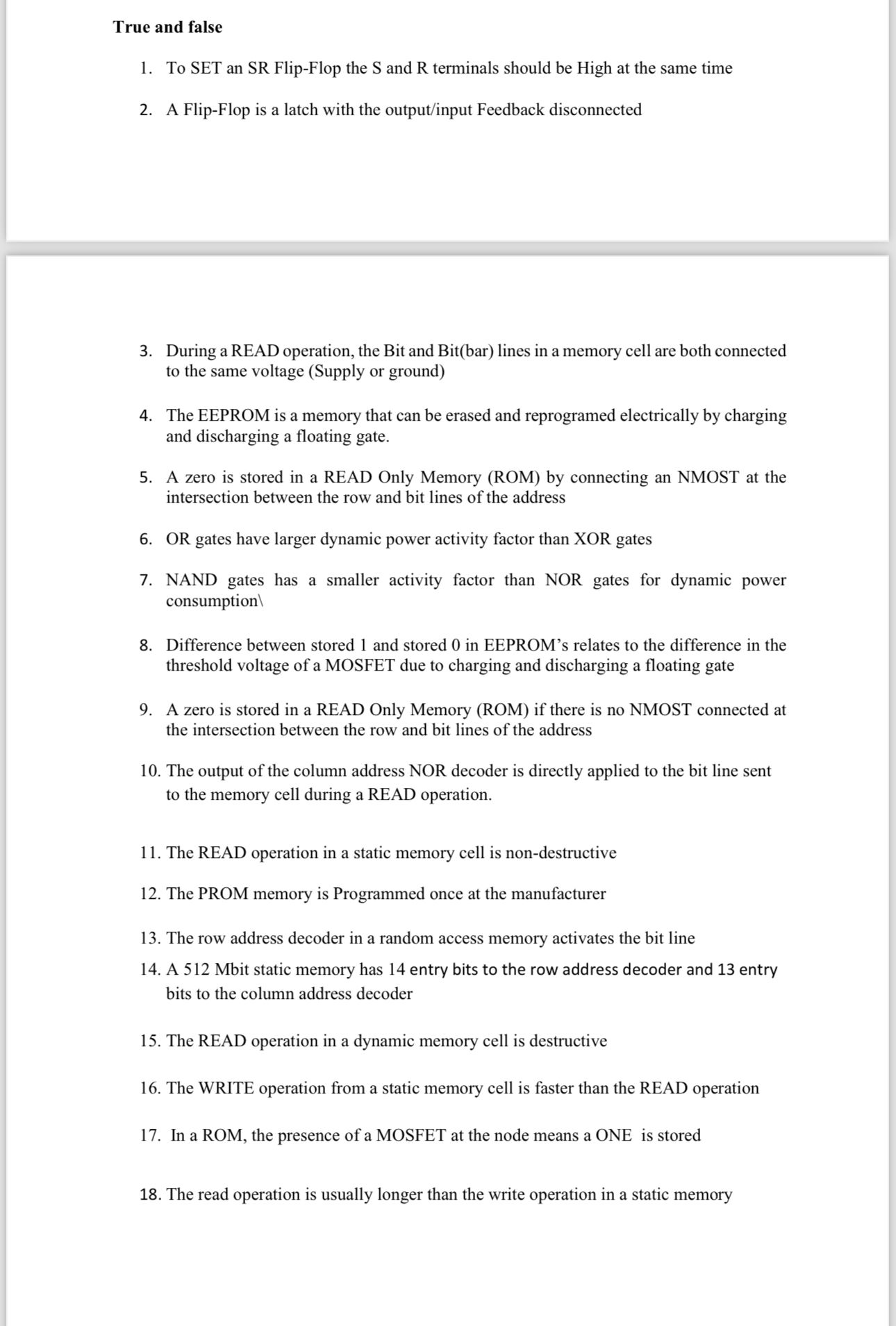 True and false To SET an SR Flip - Flop the S and