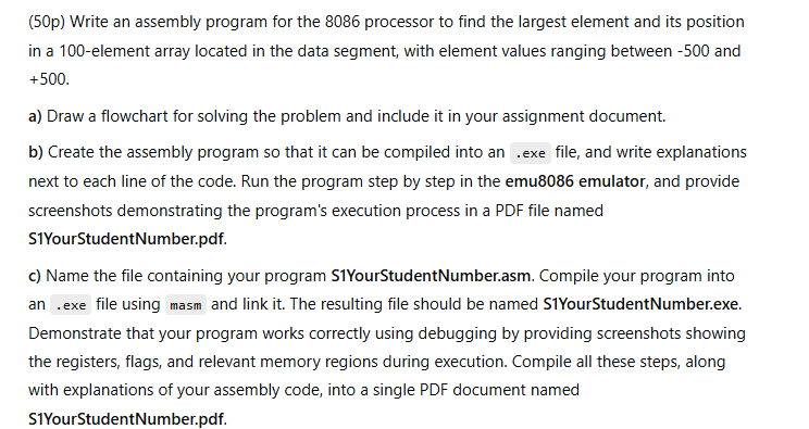 ( 5 0 p ) Write an assembly program for the 8 0 8