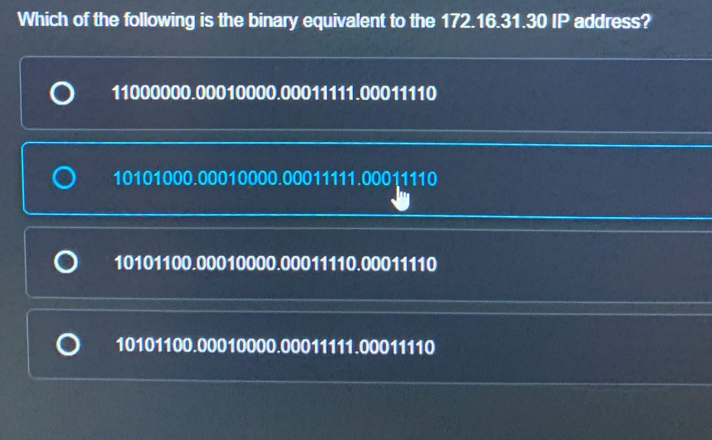 Which of the following is the binary equivalent