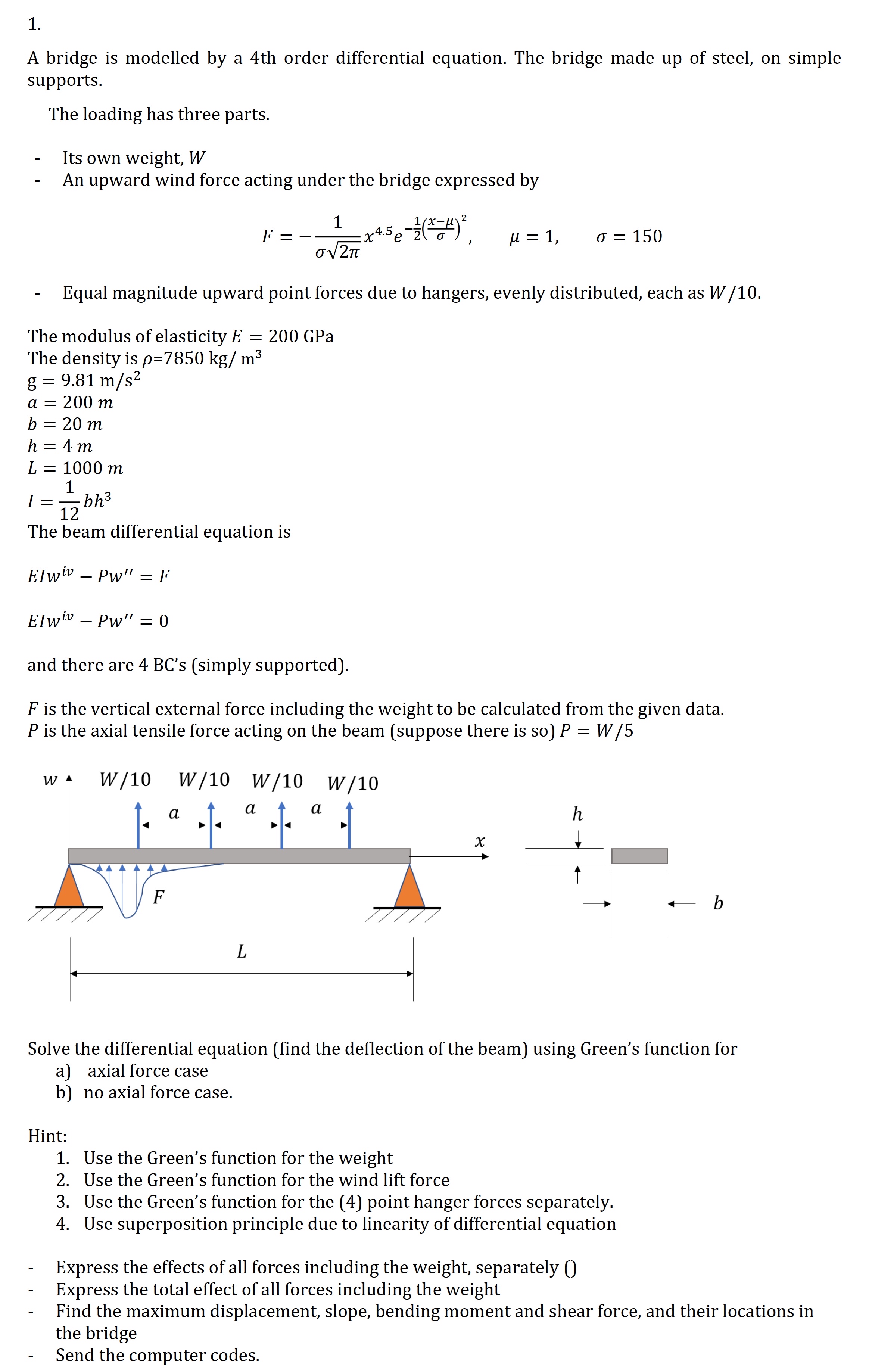 A bridge is modelled by a 4 th order differential