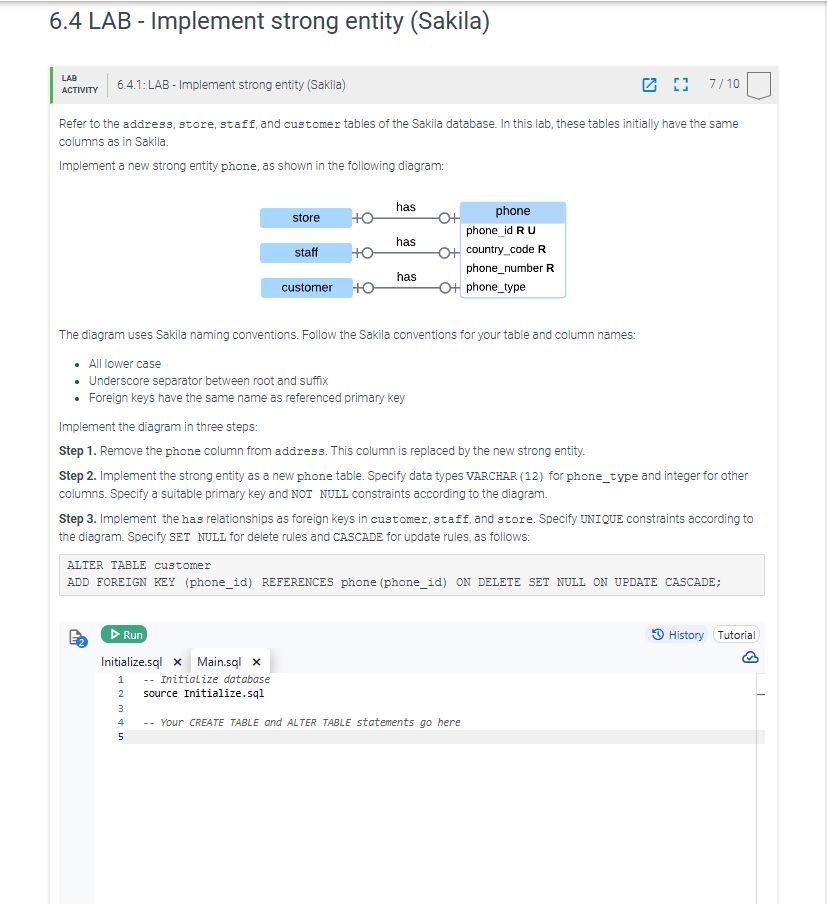 LAB 6 . 4 . 1 : LAB - Implement strong entity (