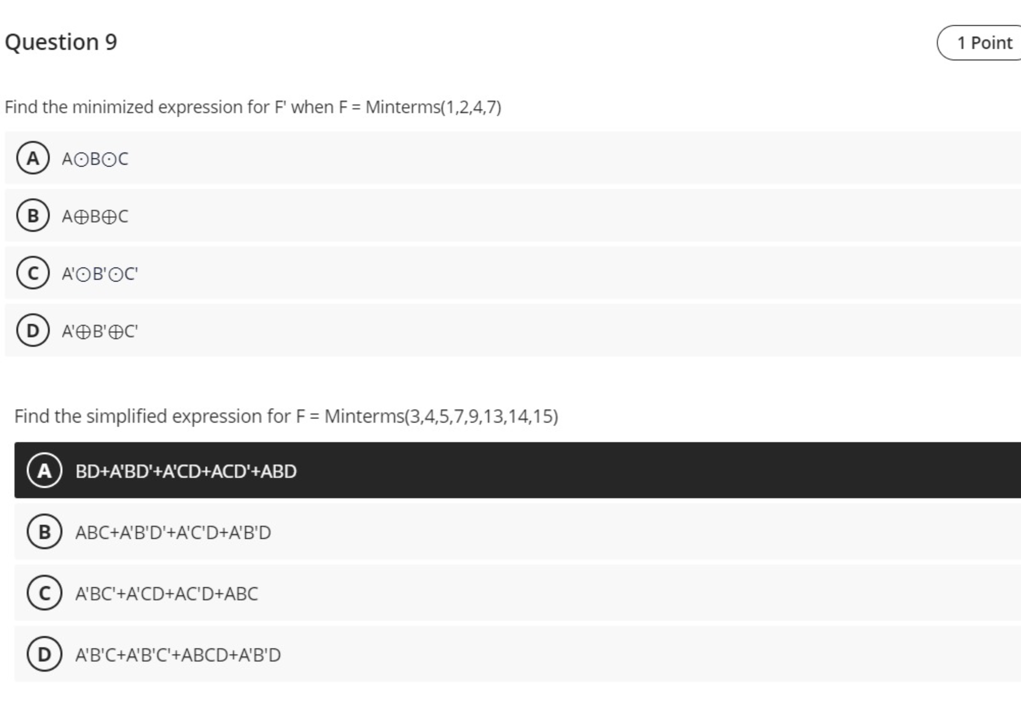 Question 9 Find the minimized expression for F '