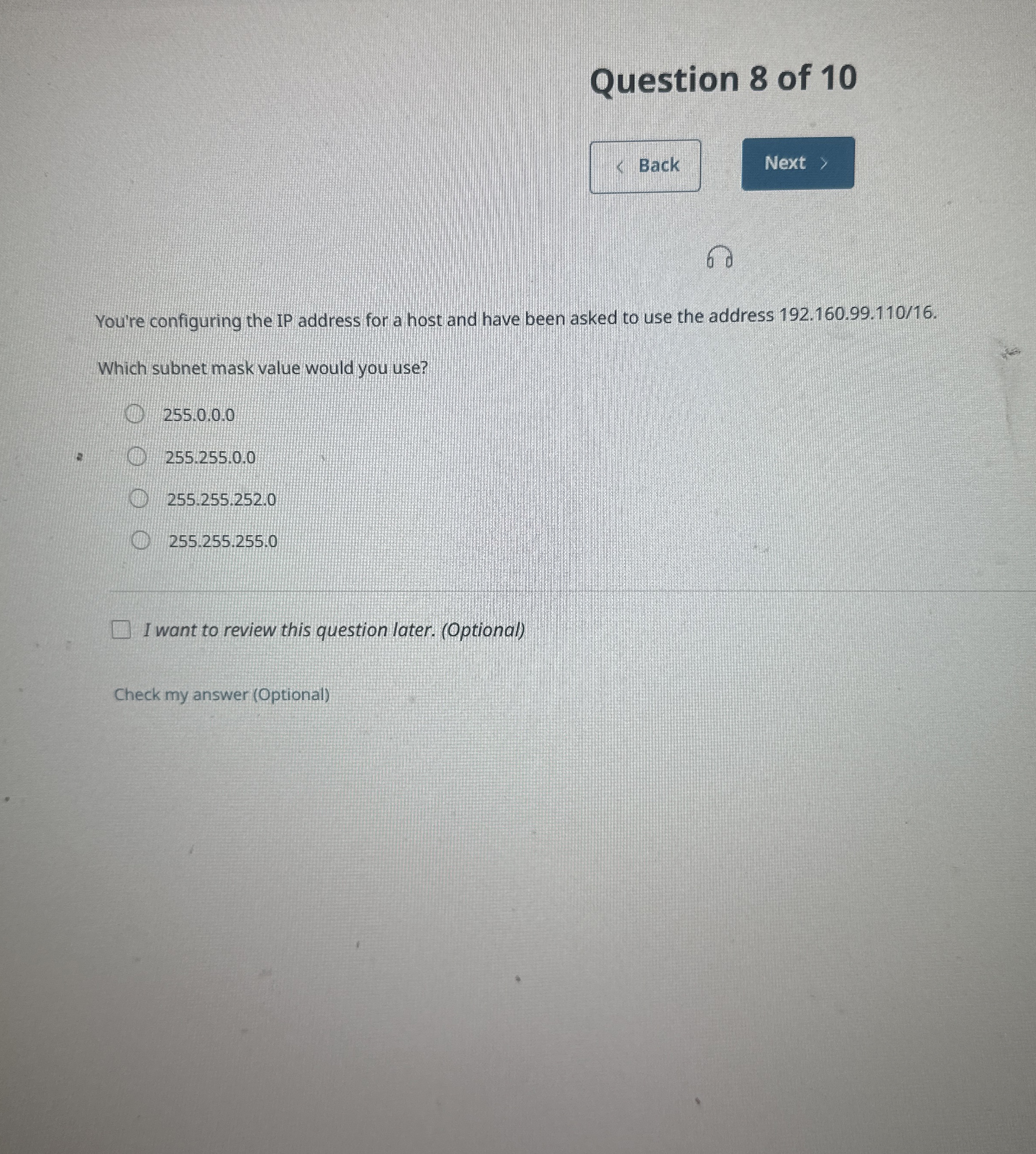 Question 8 of 1 0 6 0 You're configuring the IP
