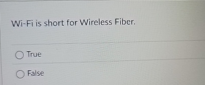 Wi - Fi is short for Wireless Fiber. True False
