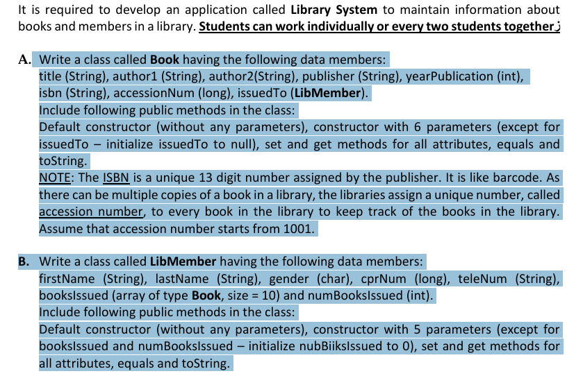 It is required to develop an application called