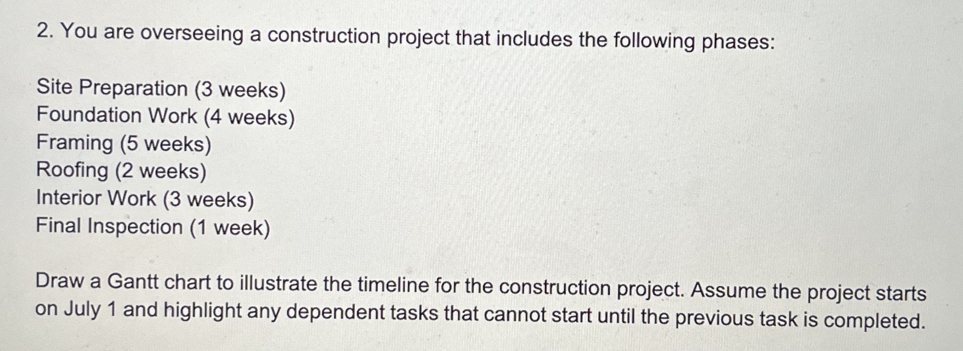 You are overseeing a construction project that