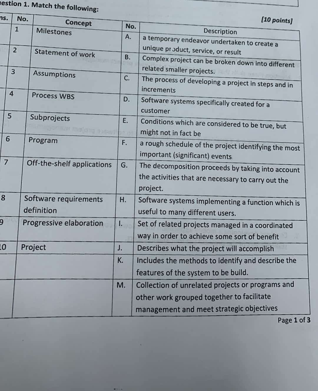 lestion 1 . Match the following: Page 1 of 3