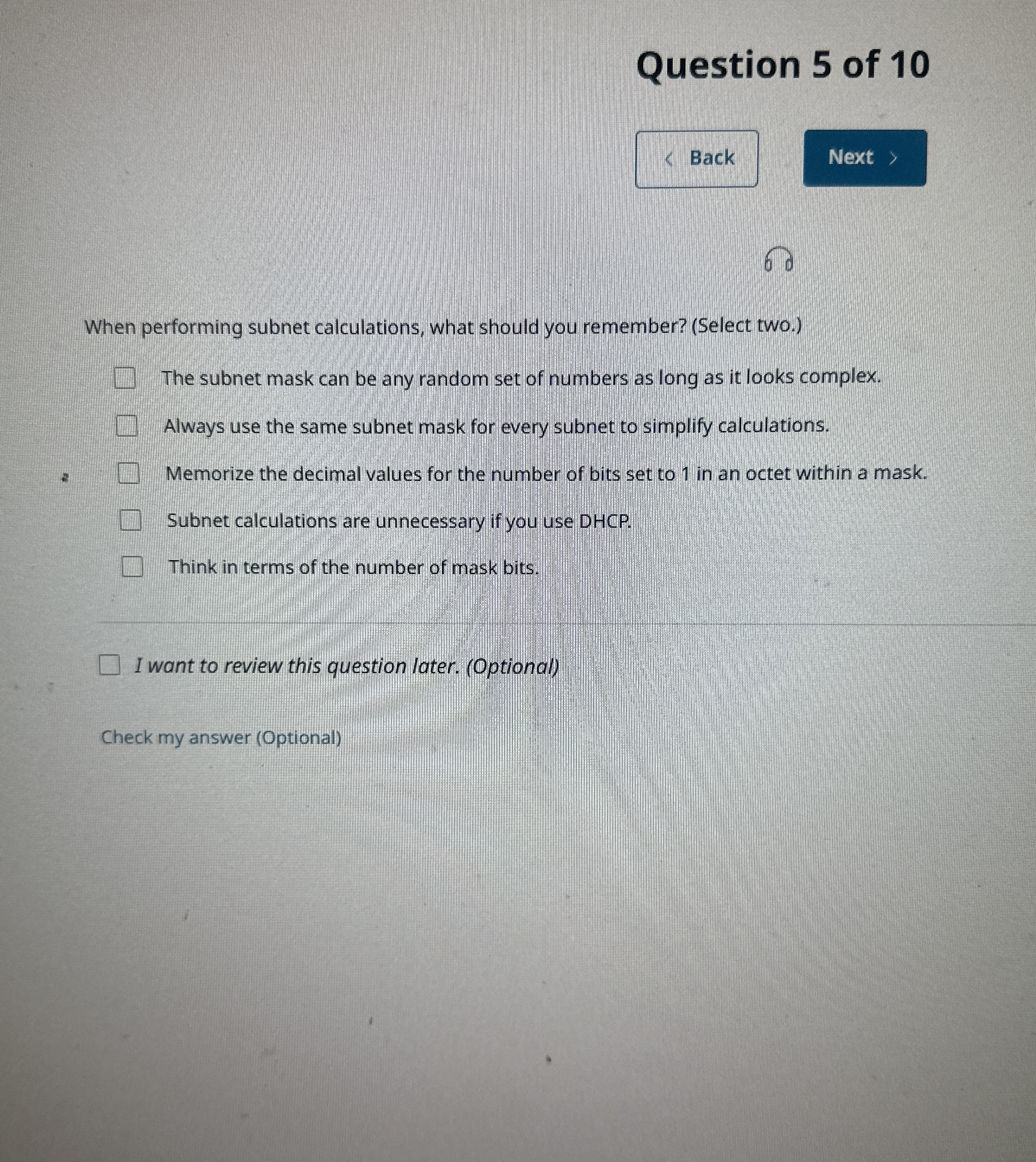 Question 5 of 1 0 When performing subnet
