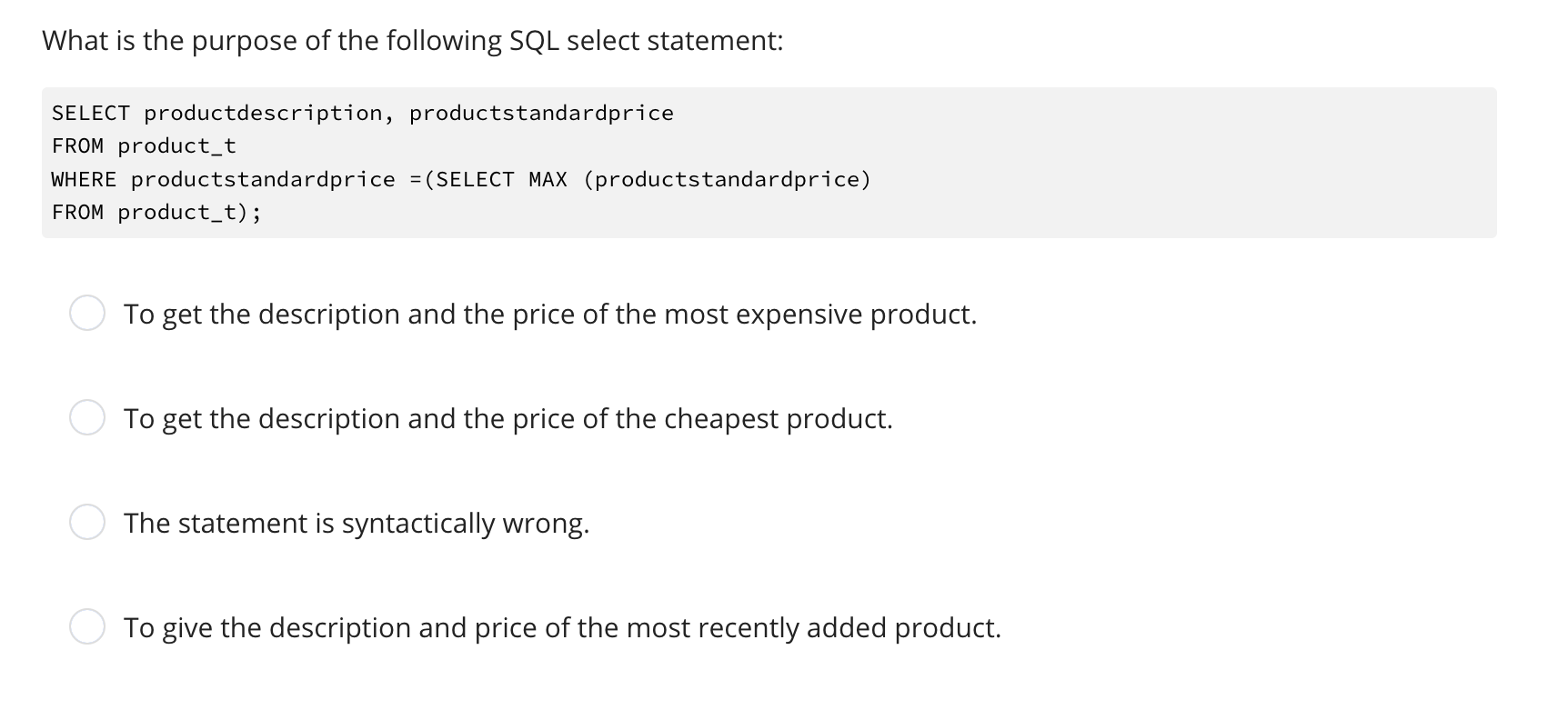 What is the purpose of the following SQL select