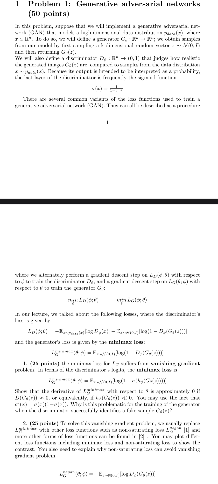 1 Problem 1 : Generative adversarial networks ( 5