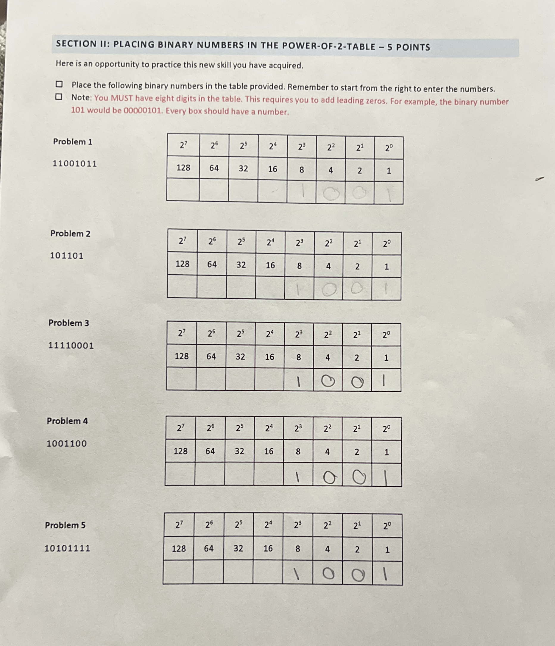 SECTION II: PLACING BINARY NUMBERS IN THE POWER -