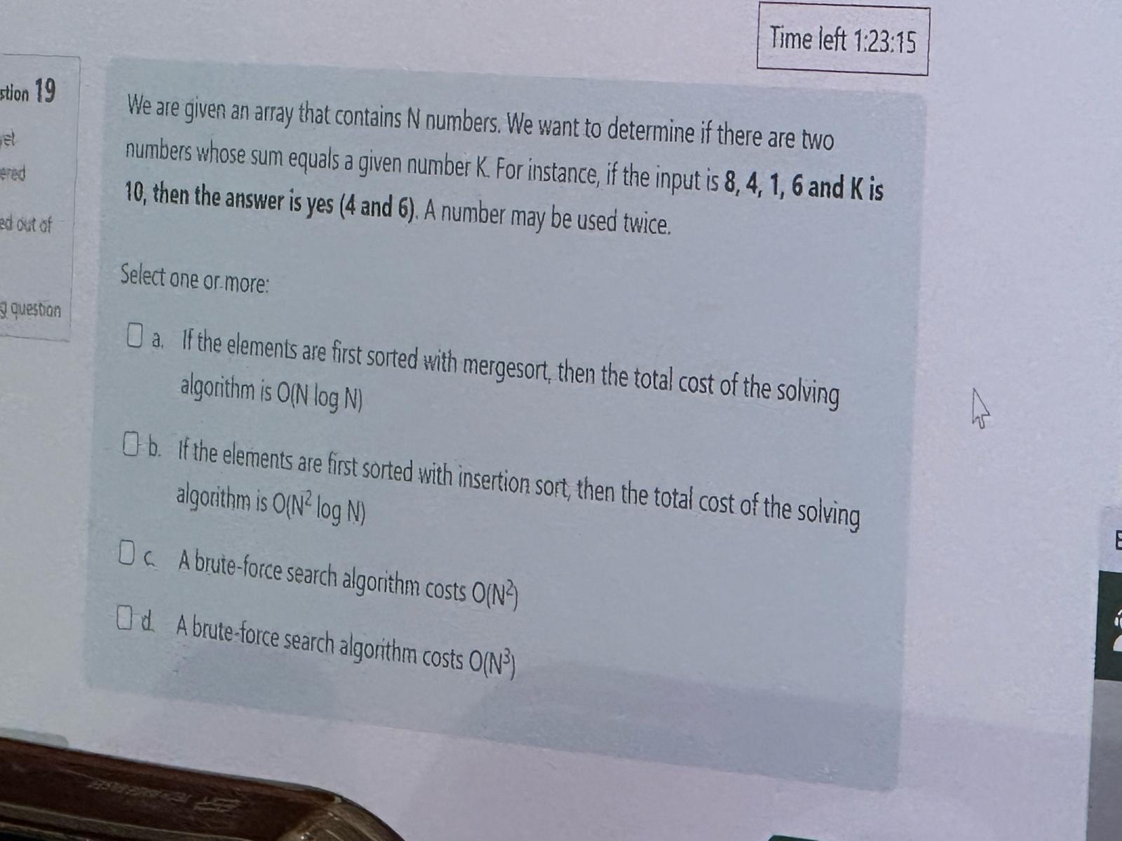 Time left 1 : 2 3 : 1 5 We are given an array