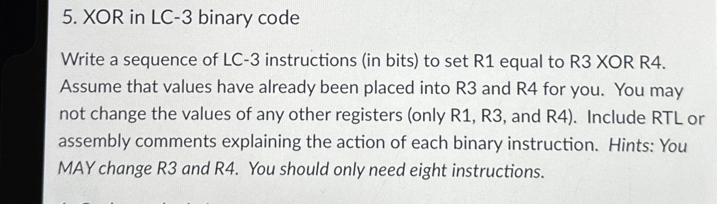 XOR in LC - 3 binary code Write a sequence of LC