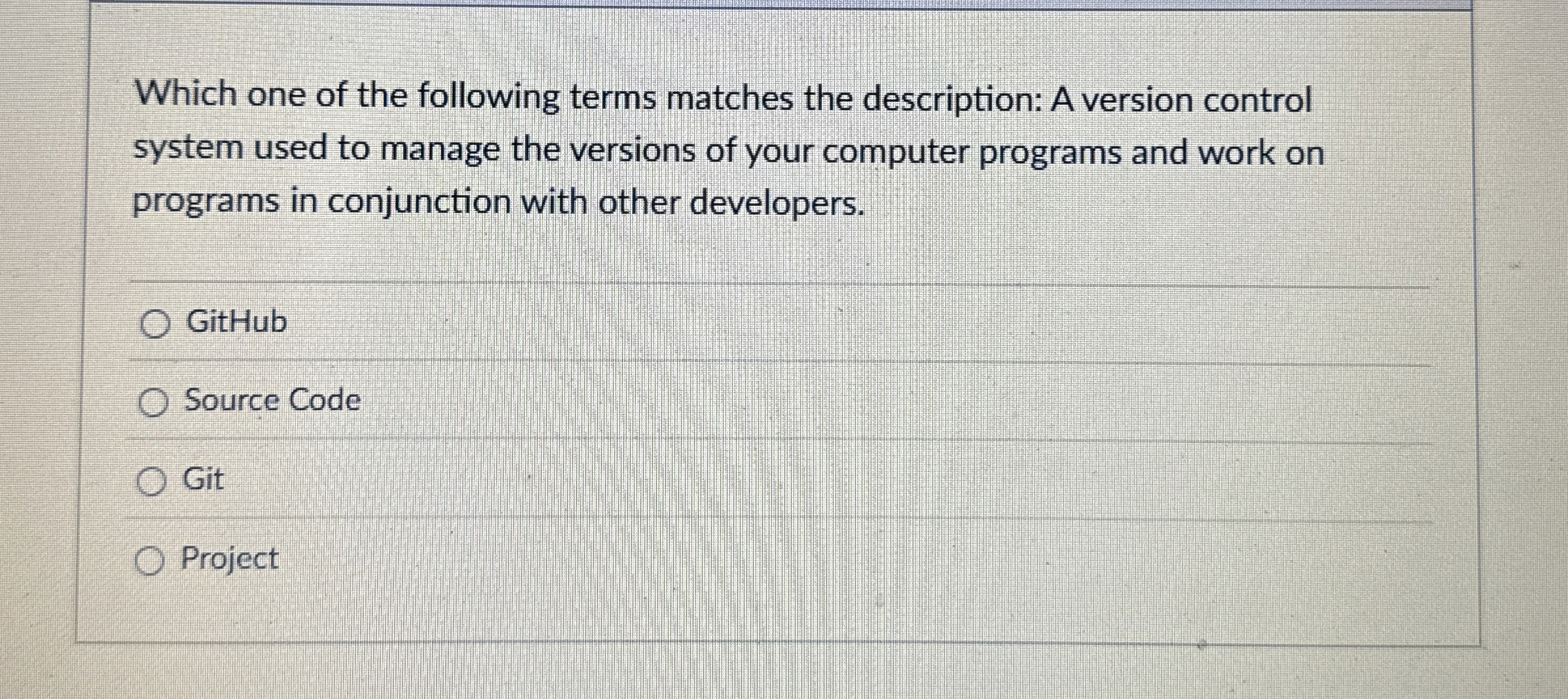 Which one of the following terms matches the